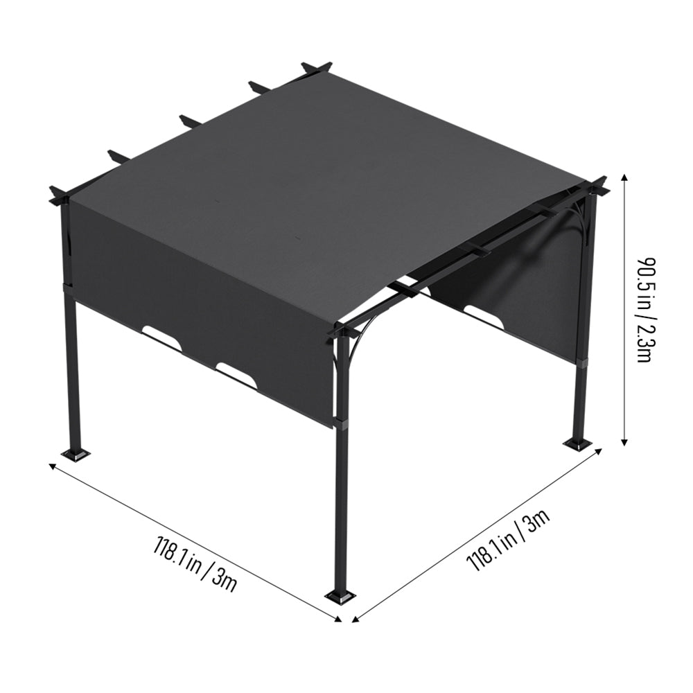 3x 3m/3x 4m Retractable Pergola With Pa-coated Polyester Canopy Outdoor Sun Shade Shelter With Steel Frame For Patio | 3m x 3m | Dark Grey