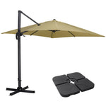 Large Square Patio Parasol With Durable Polyester Canopy, Pa Waterproof Coating, Adjustable Height, 360° Foot Pedal Rotation With Cross Base & Square Base | One Size | Taupe