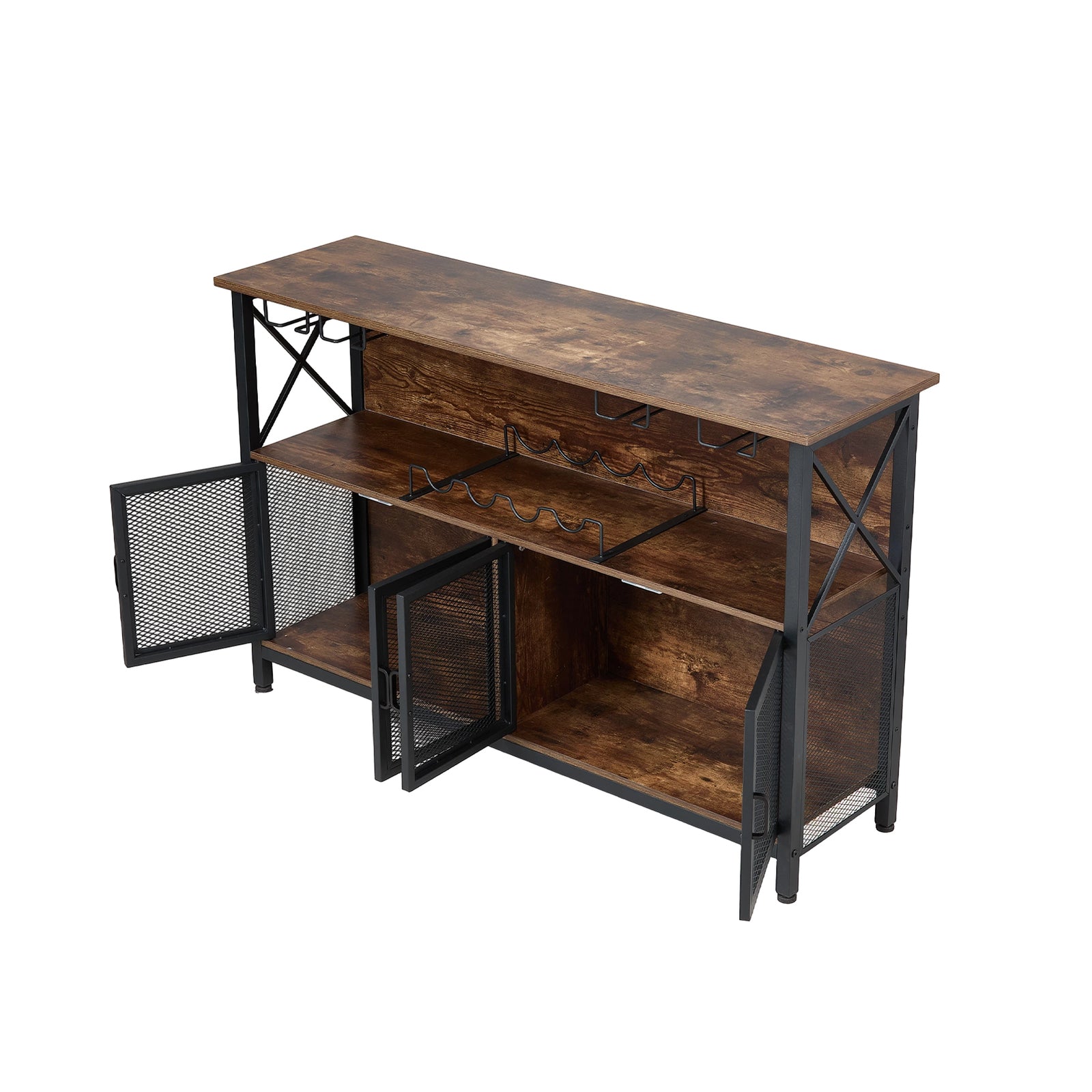 Industrial Wine Bar Cabinet With Metal Frame | Black