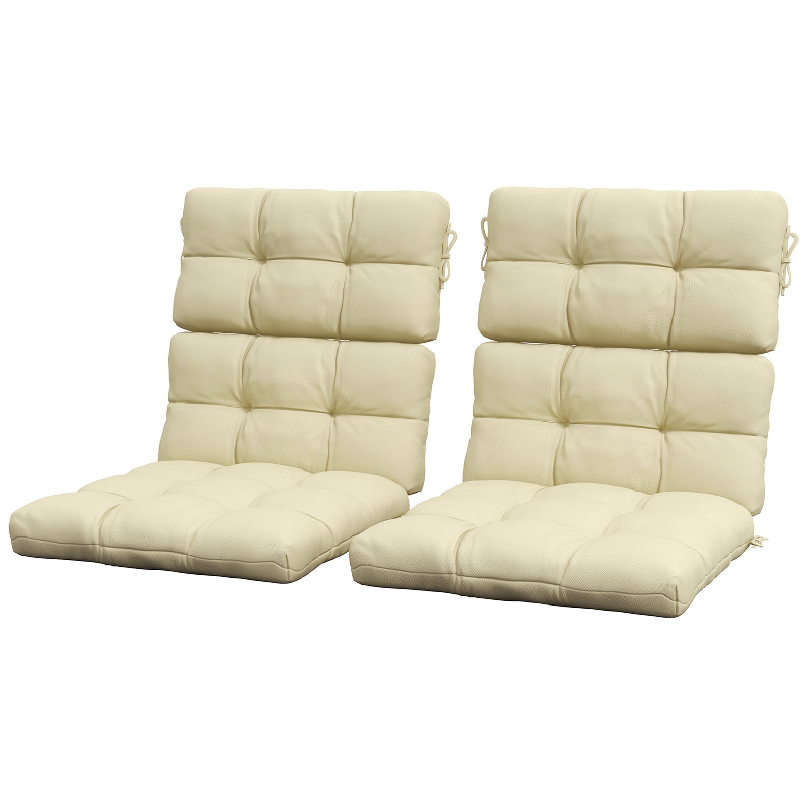 2pc Outdoor Seat Cushion With Backrest, Ties, For Garden | Beige