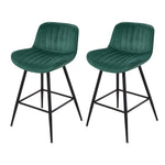 Set Of 2 Modern Flannel Bar Stools With Backrest – Soft Padded Seat, Metal Legs | Dark Green