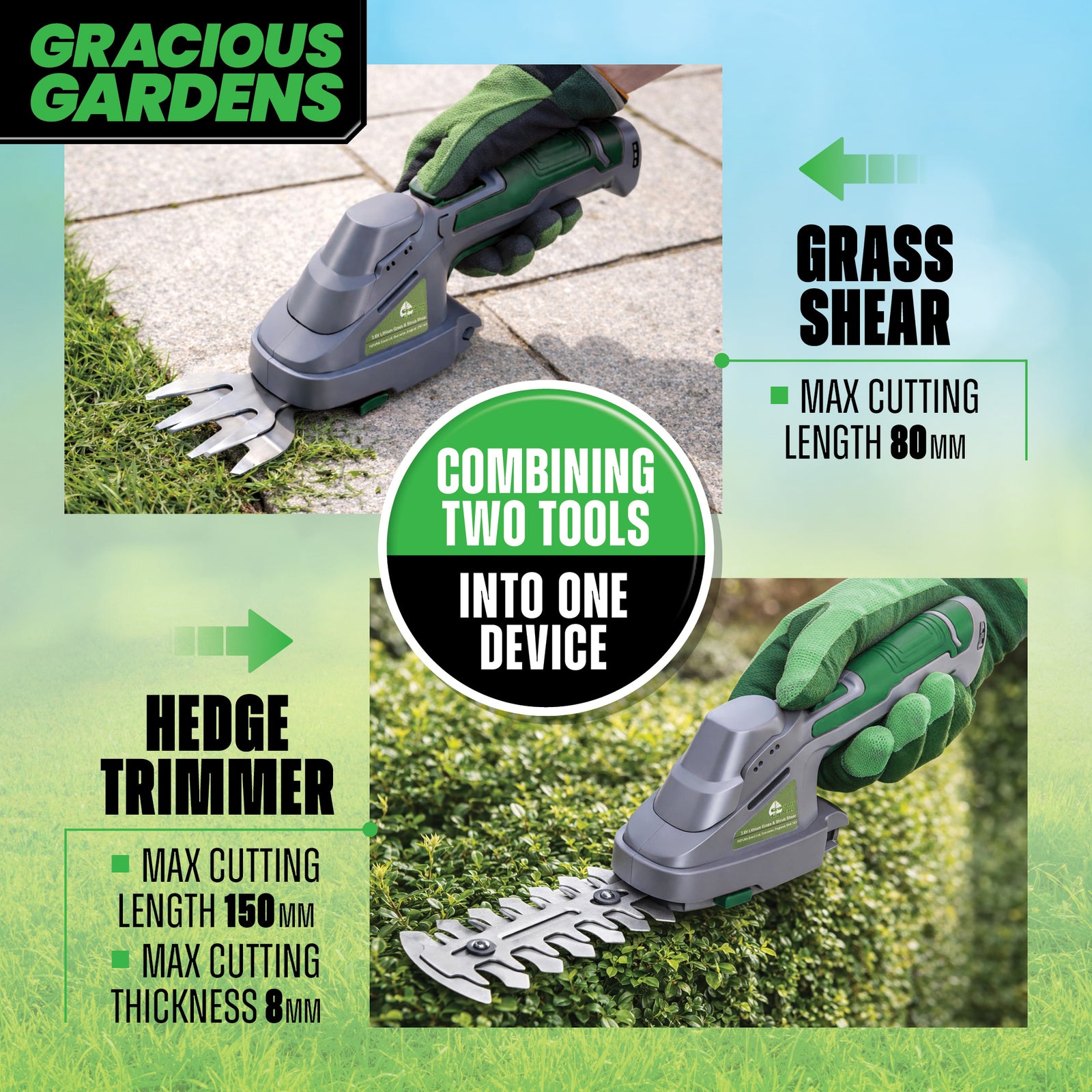 Cordless Handheld Hedge Trimmer 2 In 1 3.6v Li Ion Rechargeable Battery