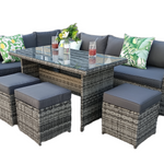 The Tarporley Grey 9 Seat Corner Rattan Dining Set - Fixed Table