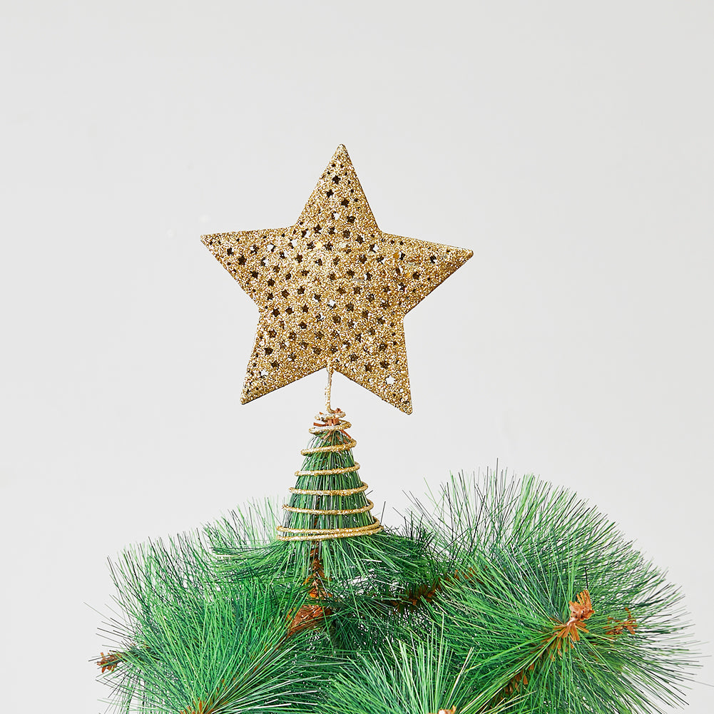 Christmas Tree Star Topper Golden Glitter Ornaments Home Party Decor