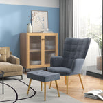 Button Tufted Armchair With Footstool Gold Tone Steel Legs | One Size | Dark Gray