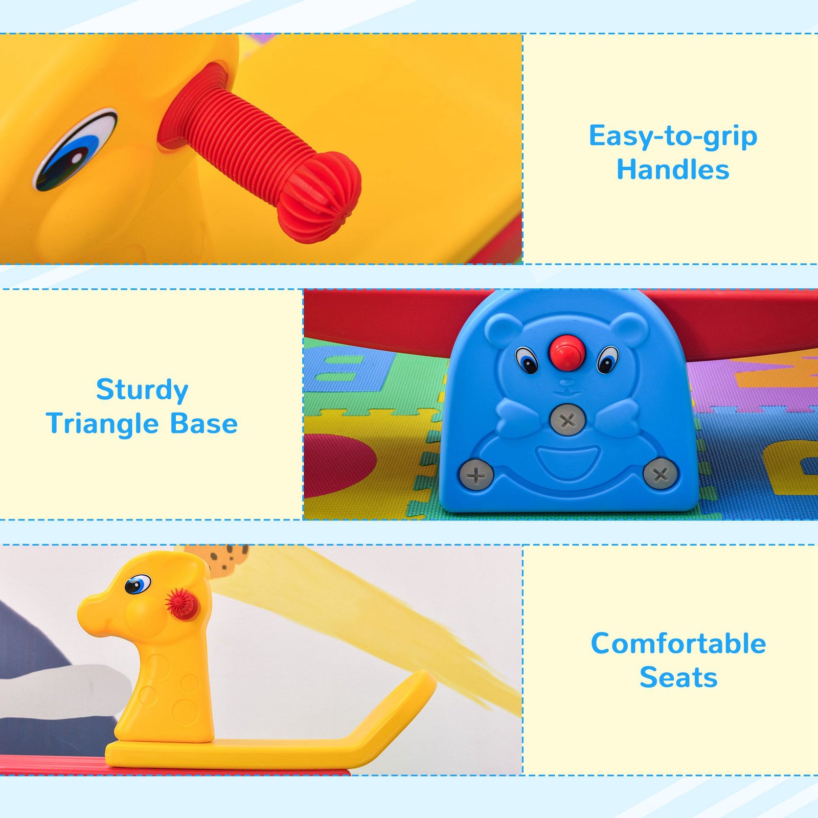 Kids Seesaw Safe Teeter Totter 2 Seats With Easy-grip Handles Multicolor
