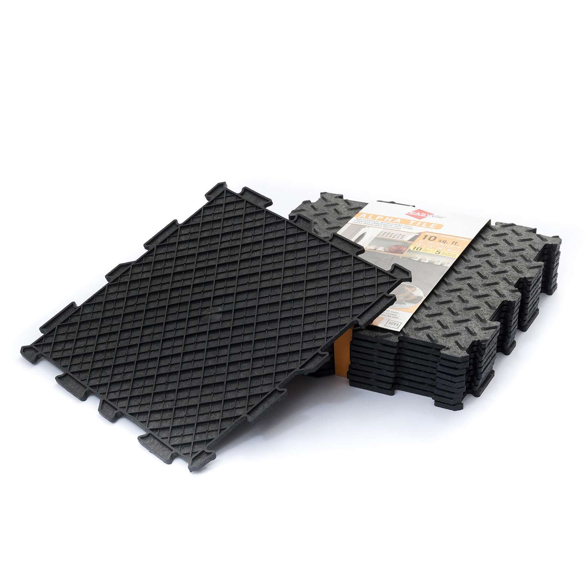 Alpha Tile Interlocking Recycled Rubber Floor Tile 30cm X 30cm | Set of 40 | Black