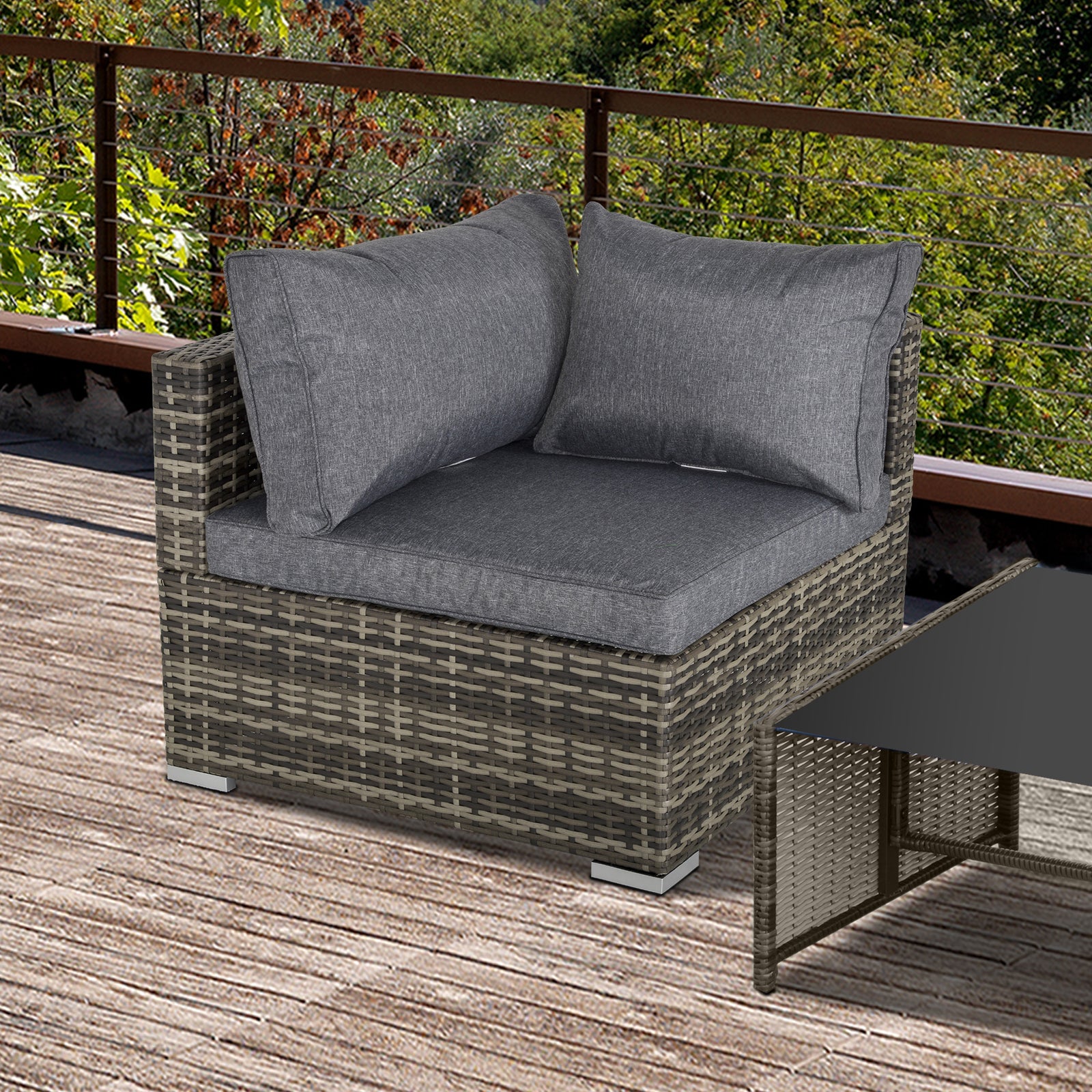 Pe Rattan Wicker Corner Sofa Garden Single Sofa Chair | Dark Gray