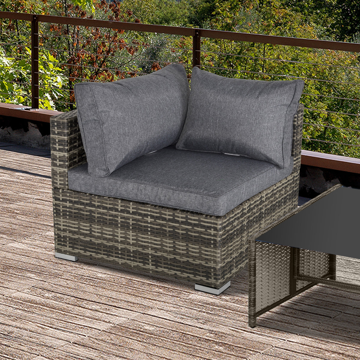 Pe Rattan Wicker Corner Sofa Garden Single Sofa Chair | Dark Gray