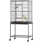 Rolling Bird Cage W/ Detachable Stand Storage Shelf  Wood Perch Food Cup
