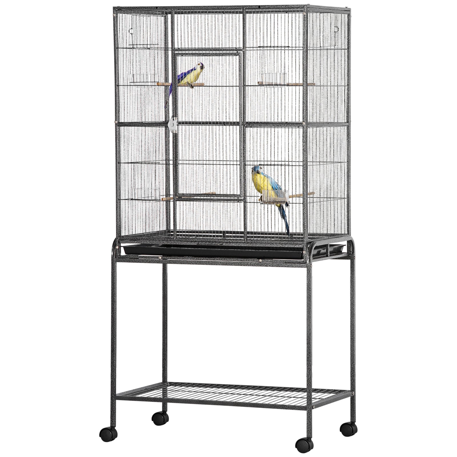 Rolling Bird Cage W/ Detachable Stand Storage Shelf  Wood Perch Food Cup