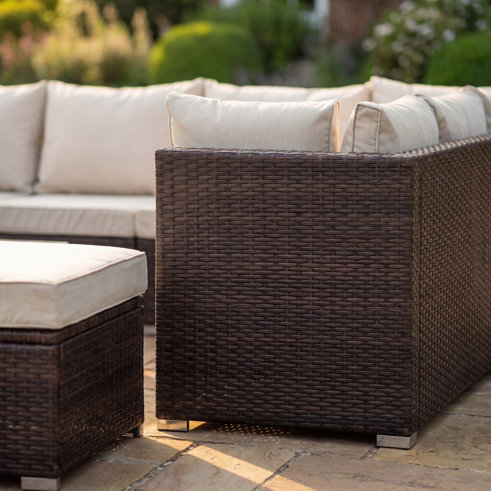Oliena Modular Rattan L-shaped Corner Garden Furniture | 6 Piece | Cream & Brown