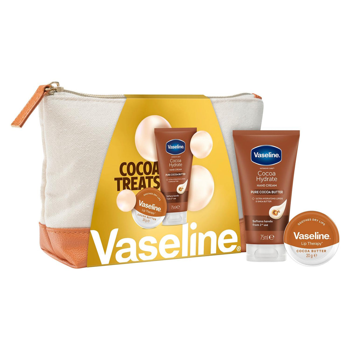 Vaseline Cocoa Treats Beauty Bag Gift Set: Cream & Lip Balm