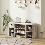 Shoe Storage Cabinet Bench W/ Cushion Adjustable Shelves Grey