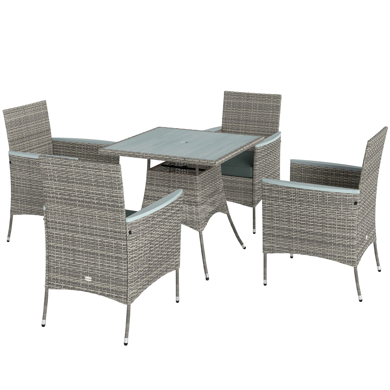 Rattan Dining Set, 4 Seater With 50mm Parasol Hole | Gray