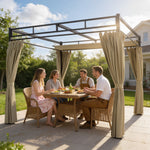 3 X 3 M Garden Pergola With Retractable Canopy, Curtains | Khaki