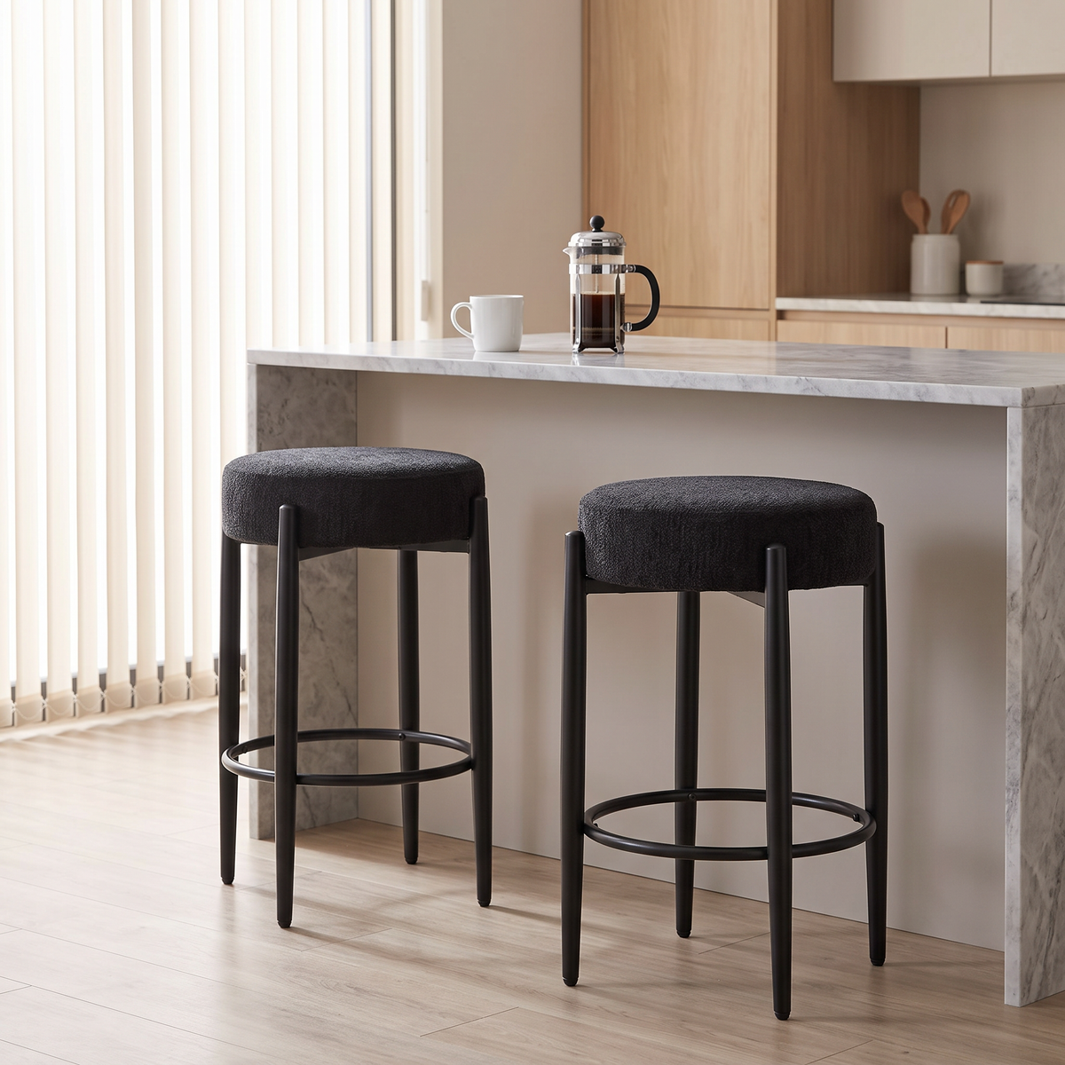 Breeins Set Of 2 Modern Chenille Bar Stool With Footrest