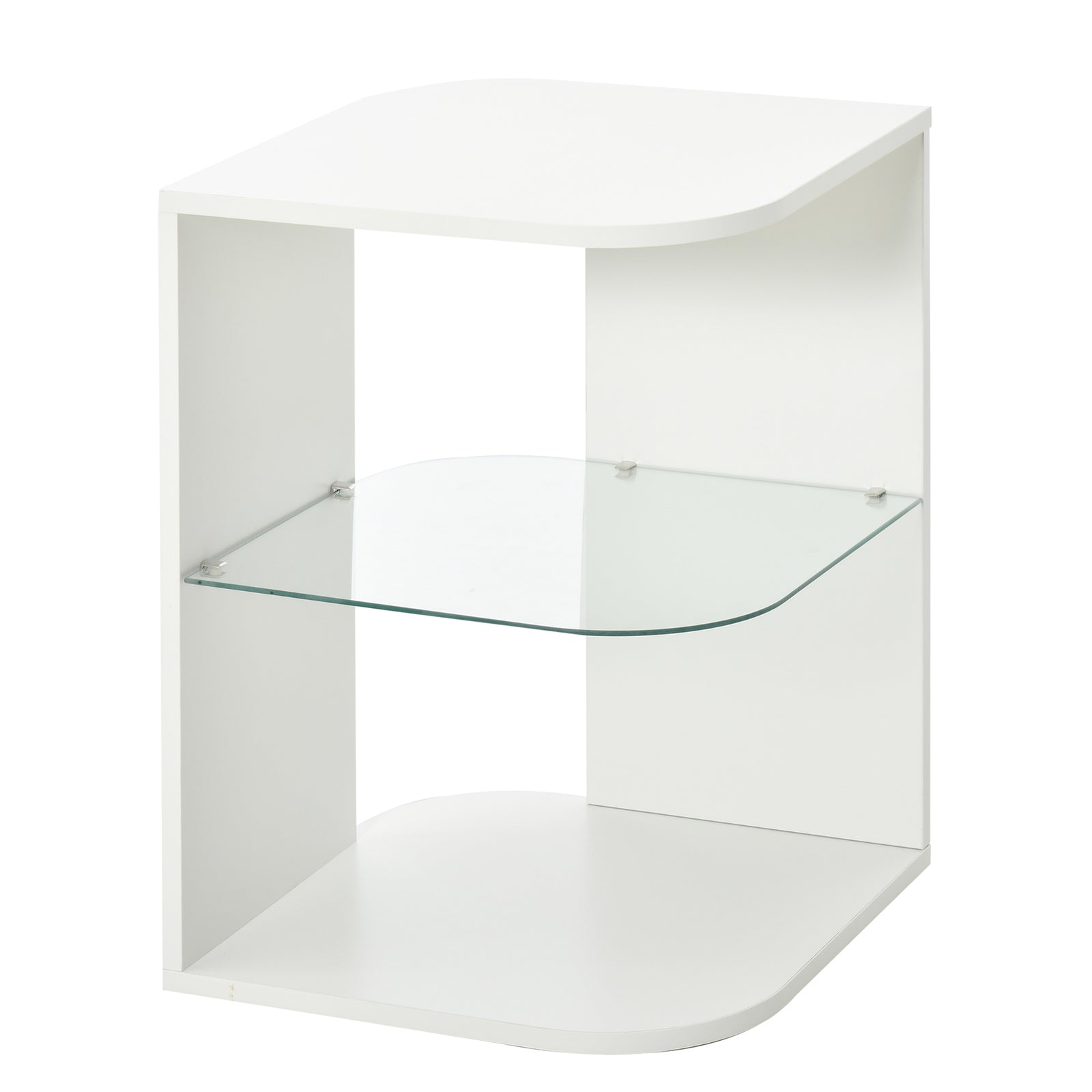 Side Table Three Layer Bedside Table Nightstand W/ 2 Shelves | White