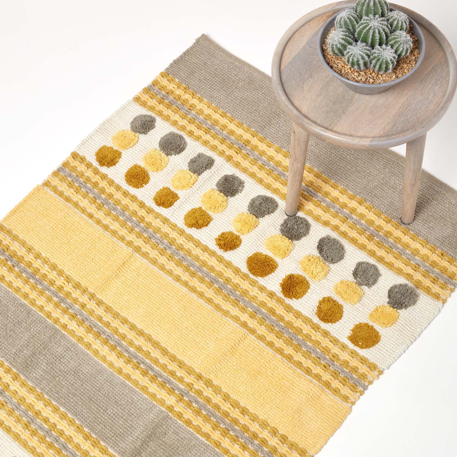 Cotton Chenille Striped Tufted Circle Rug | 60cm x 100cm | Mustard