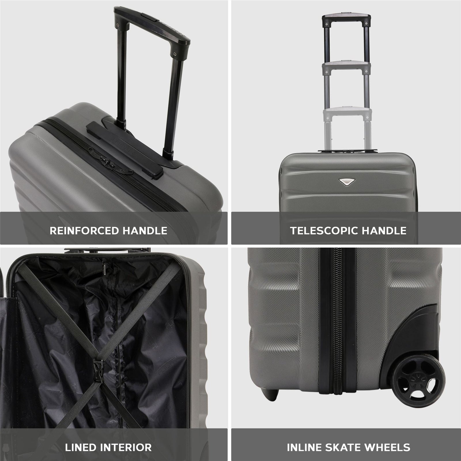 56x45x25cm Hard Cabin Suitcase - Lightweight 2-Wheel ABS Carry On Hand Luggage | Cabin | Charcoal