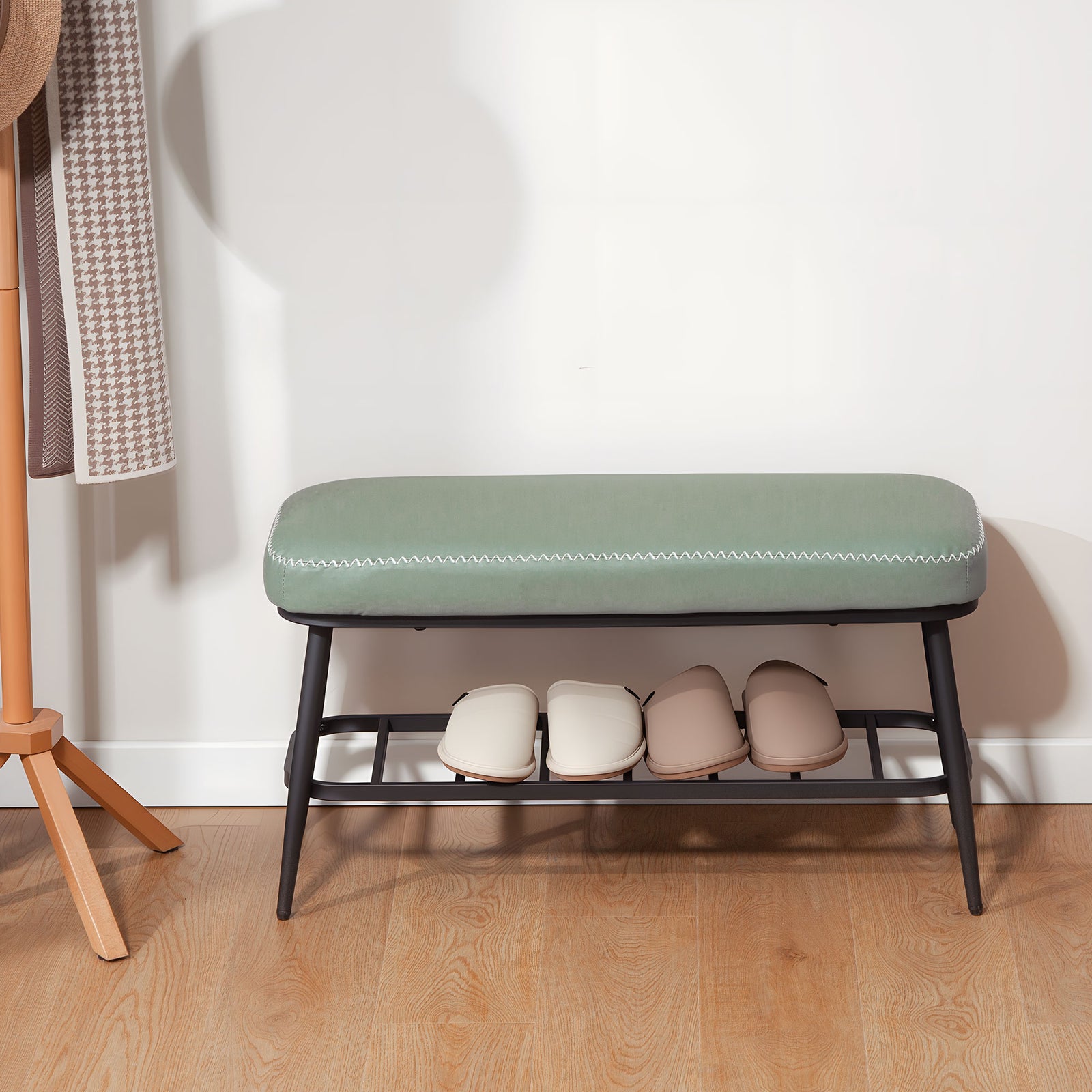Shoe Bench, Pu Leather Shoe Storage Bench For Entryway | Green