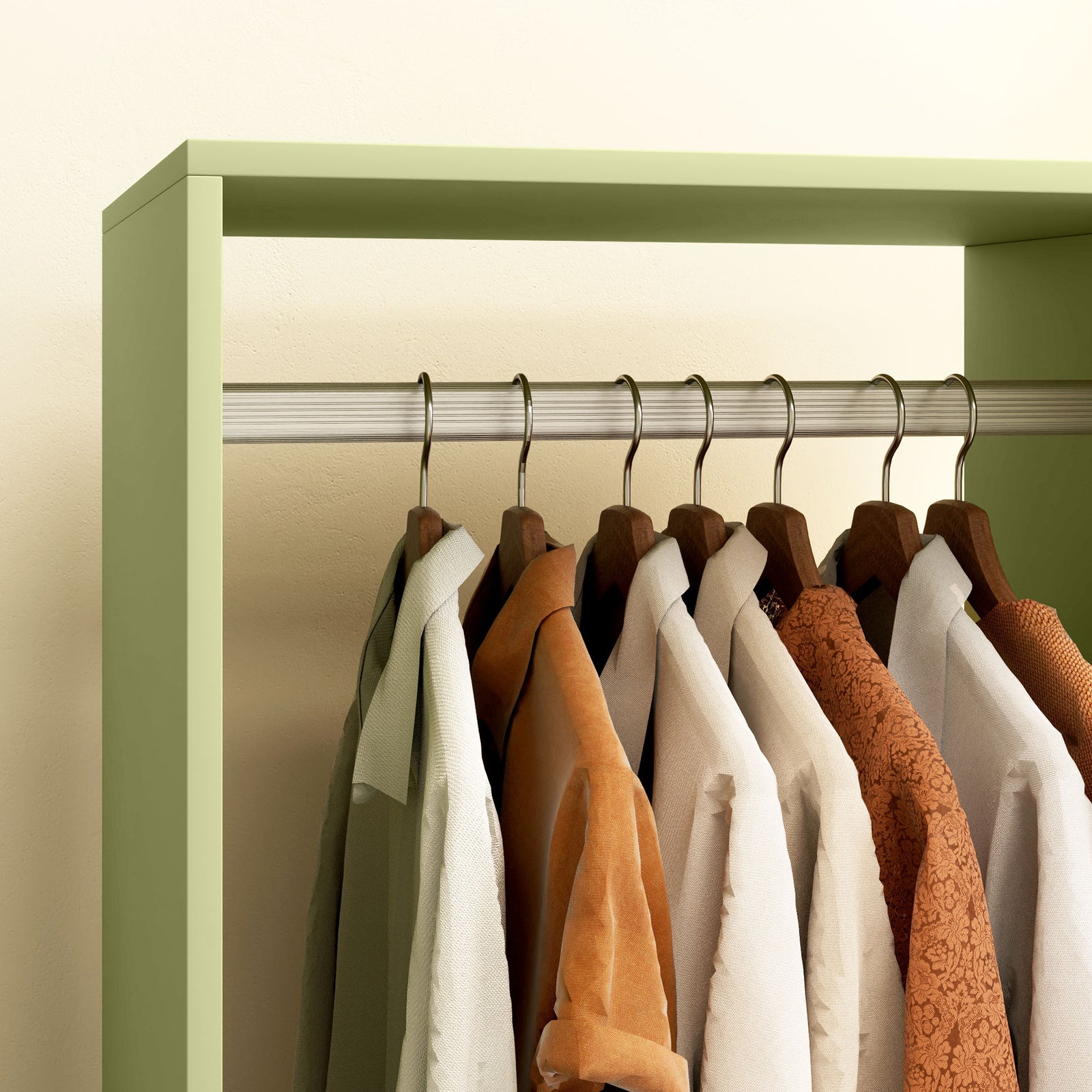 Open Wardrobe Clothes Rail Bedroom Clothes Storage Rod Shelves Green