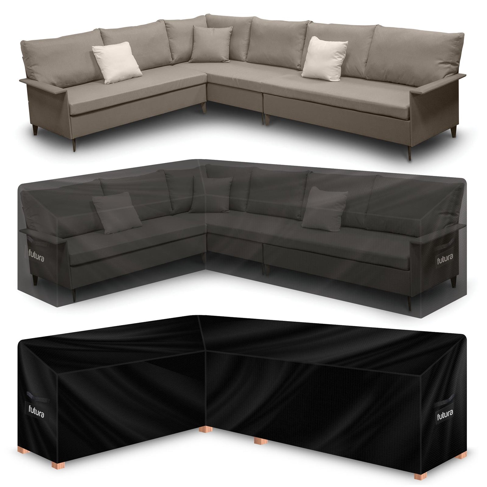 Premium L Shaped Waterproof Garden Furniture Cover, Outdoor Patio Weatherproof Rattan Sofa Guard | 222 x 286 x 80cm | Black