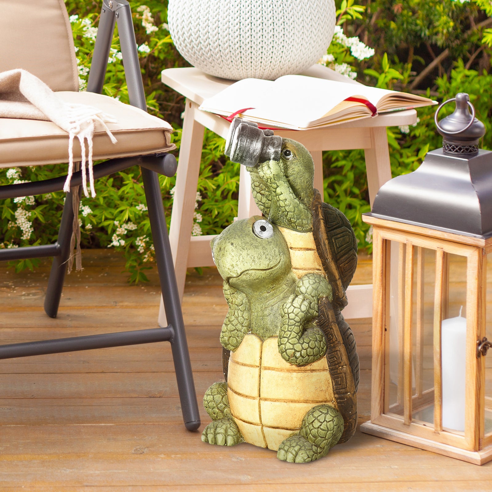 2 Tortoises Garden Statue With Solar Light, Outdoor Decor