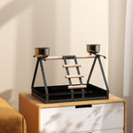 Pawhut Portable Bird Stand Resting Stainless Steel Base Wood Perch Ladder Bowls