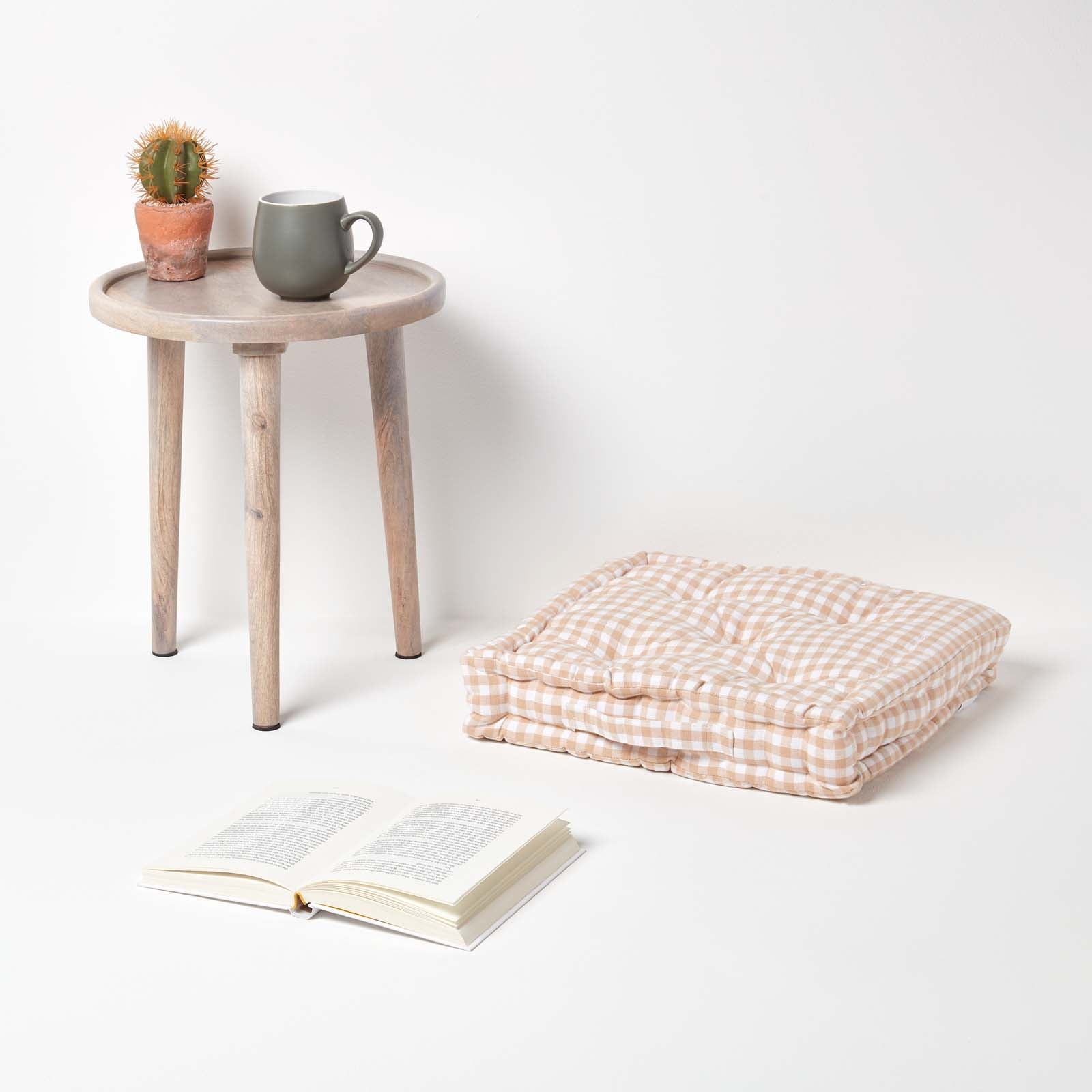 Cotton Gingham Check Floor Cushion | 40cm x 40cm | Beige