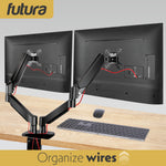 Single & Dual Monitor Arm Desk Mount Gas Spring Bracket 13-32 Inch Screens, Adjustable Stand, Full Motion Tilt Swivel Rotation | Dual Monitor Arm | Black