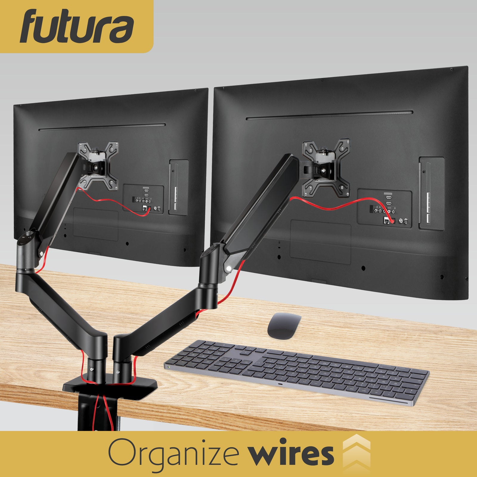 Single & Dual Monitor Arm Desk Mount Gas Spring Bracket 13-32 Inch Screens, Adjustable Stand, Full Motion Tilt Swivel Rotation | Dual Monitor Arm | Black