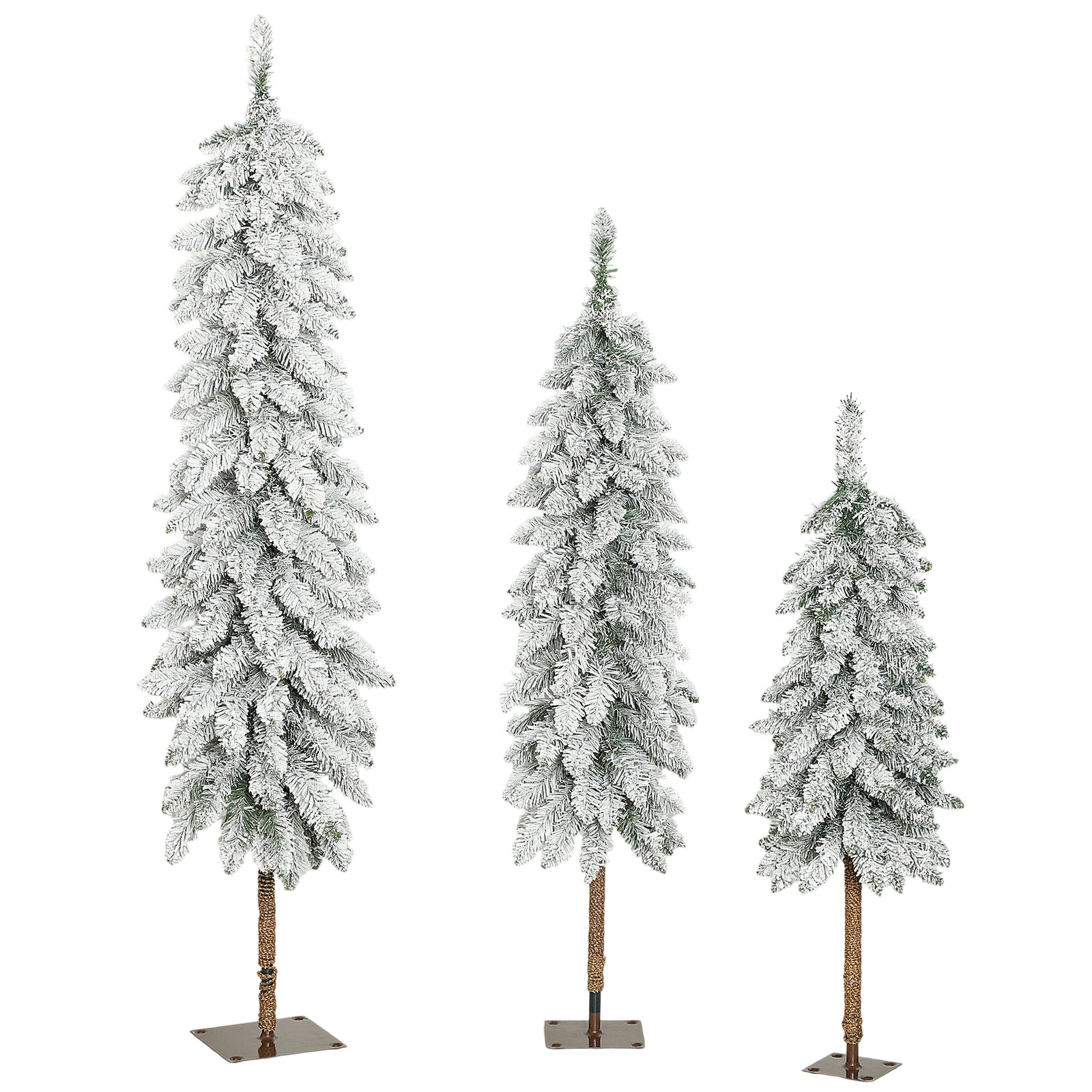 Set Of 3 Flocked Christmas Tree, Pencil Downswept Xmas Tree