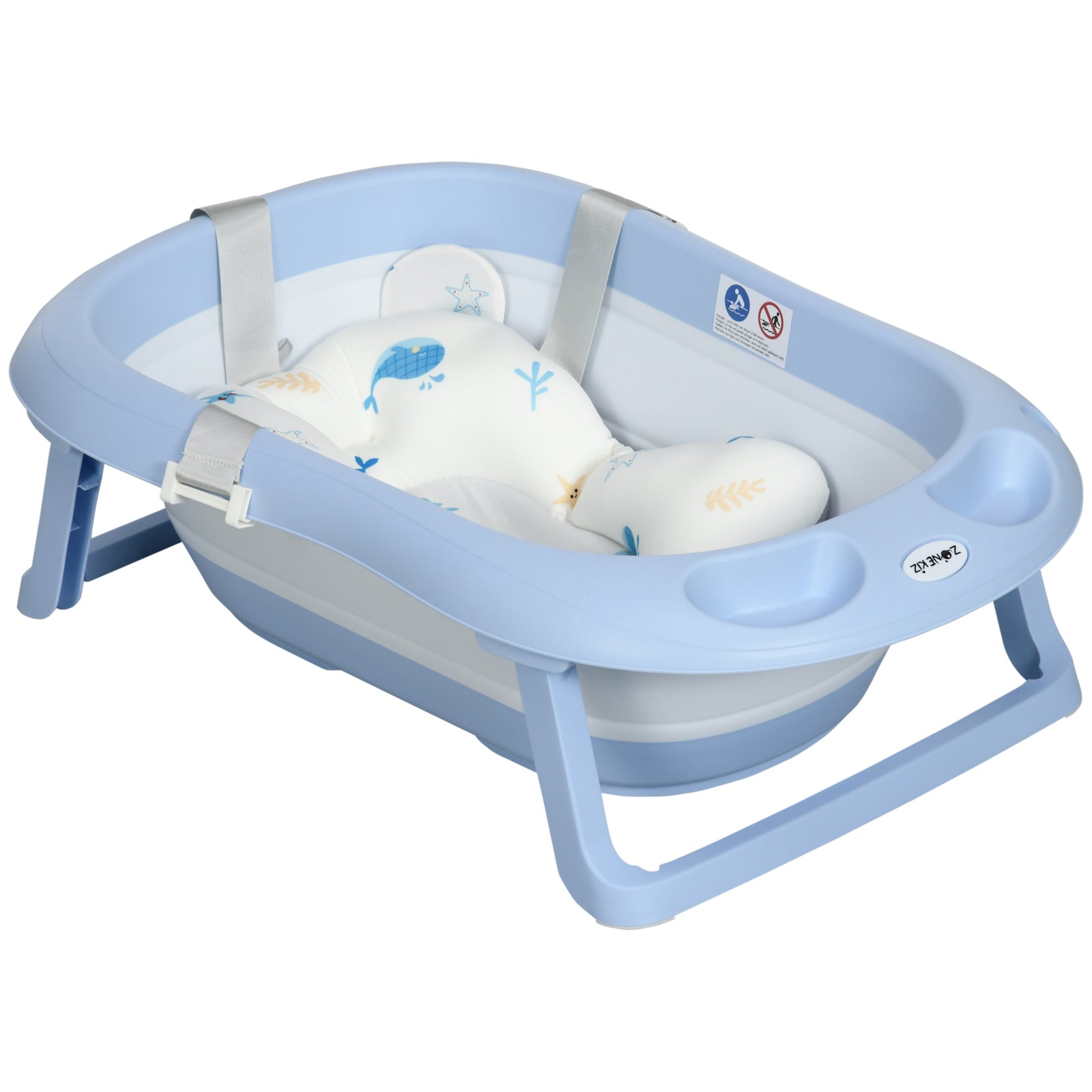Foldable Baby Bathtub W/ Non-slip Support Legs, Cushion Pad | Blue