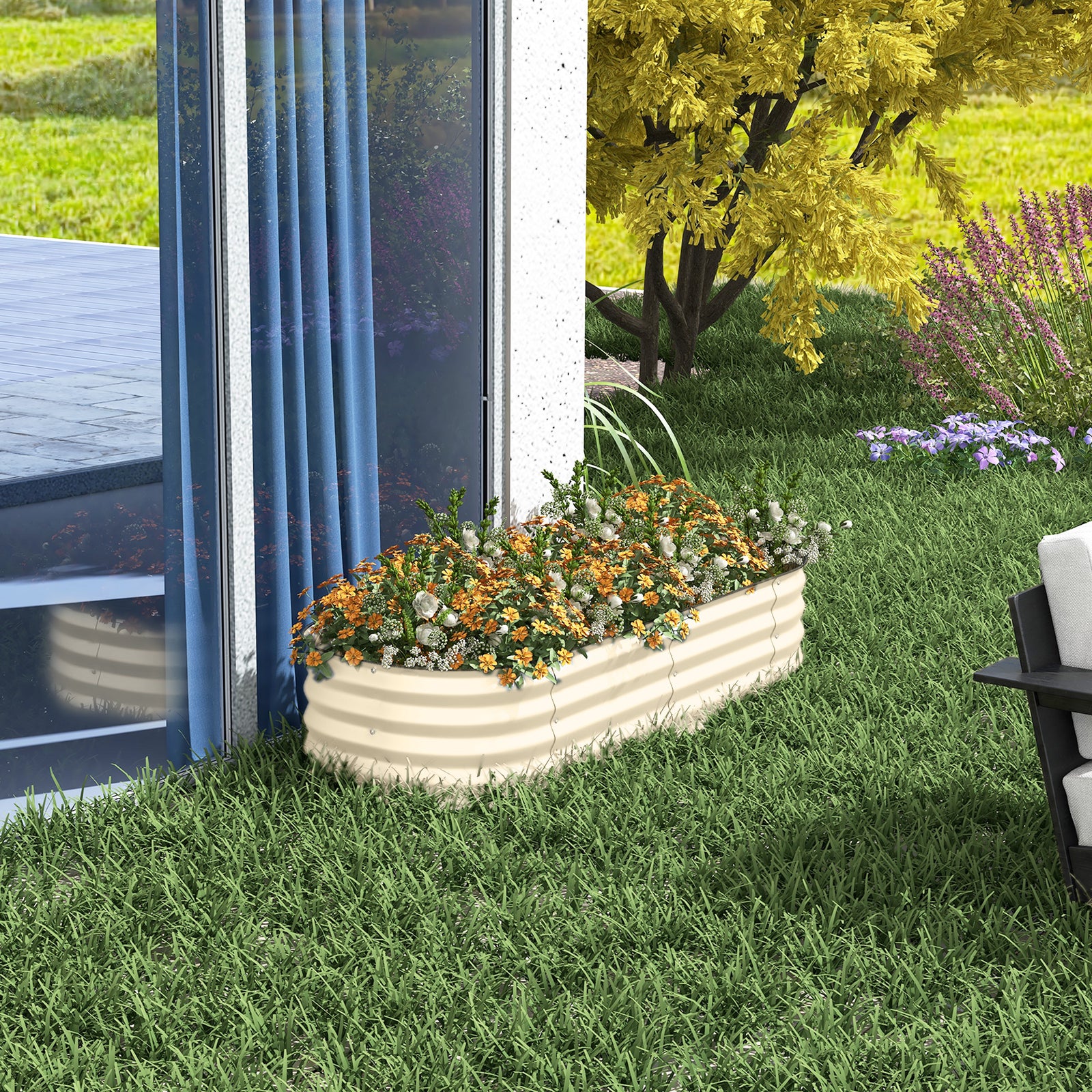 Galvanised Raised Garden Bed Planter Box With Safety Edging | Cream