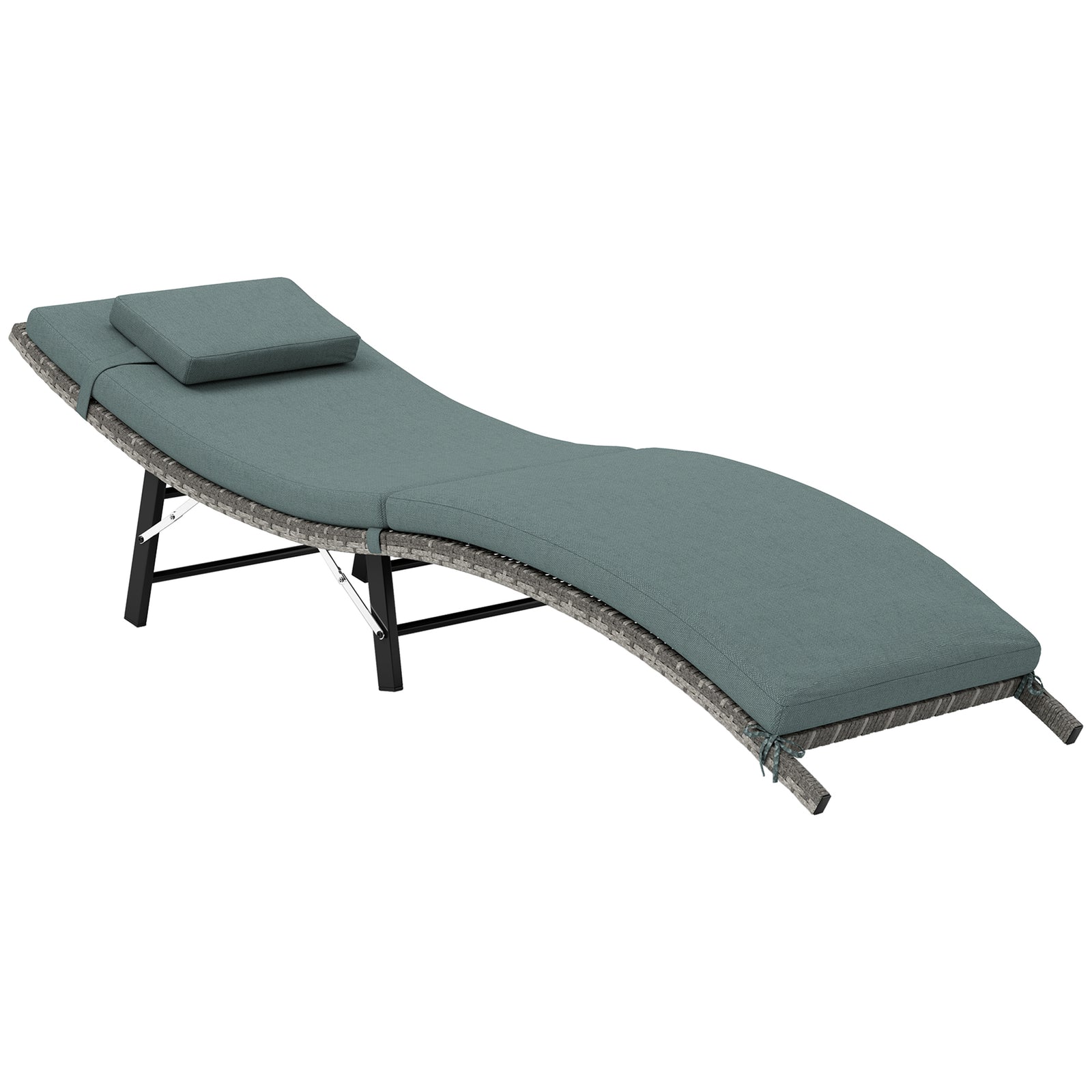 Mixed Grey Rattan Folding Sun Lounger