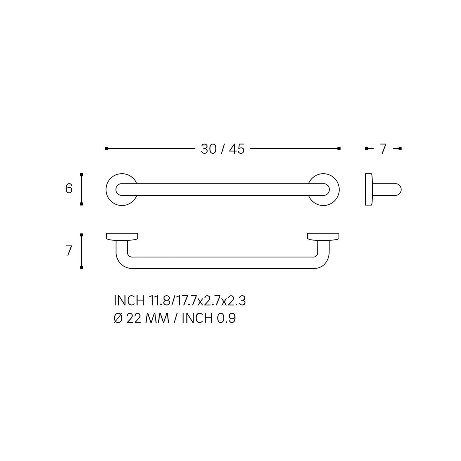 Grab Rail 45cm Straight Up To 150kg Architect S+ Collection | Matte Black