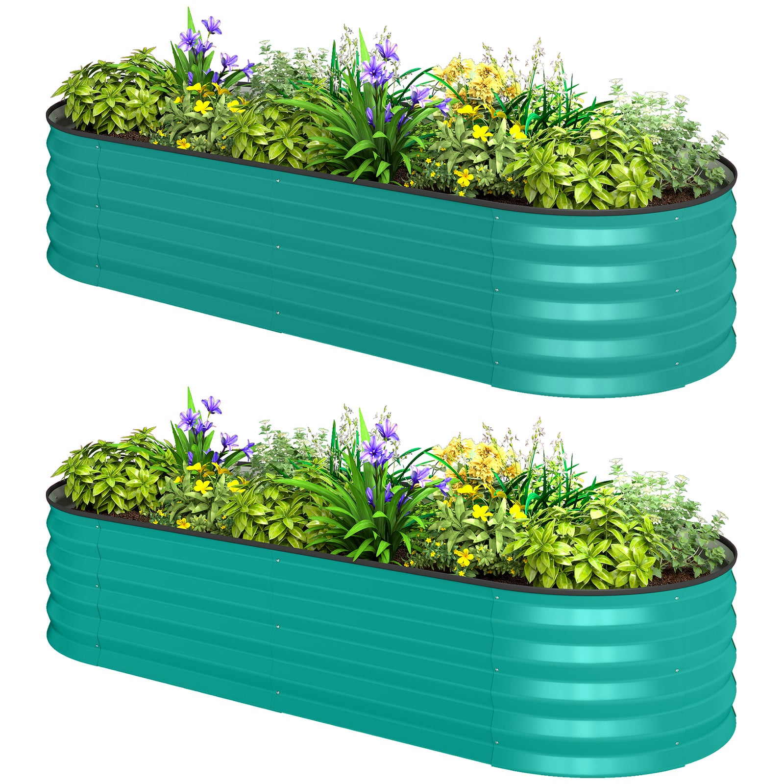 Raised Beds For Garden With Metal Plant Stakes | Set-of-2 | Green