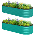 Raised Beds For Garden With Metal Plant Stakes | Set of 2 | Green