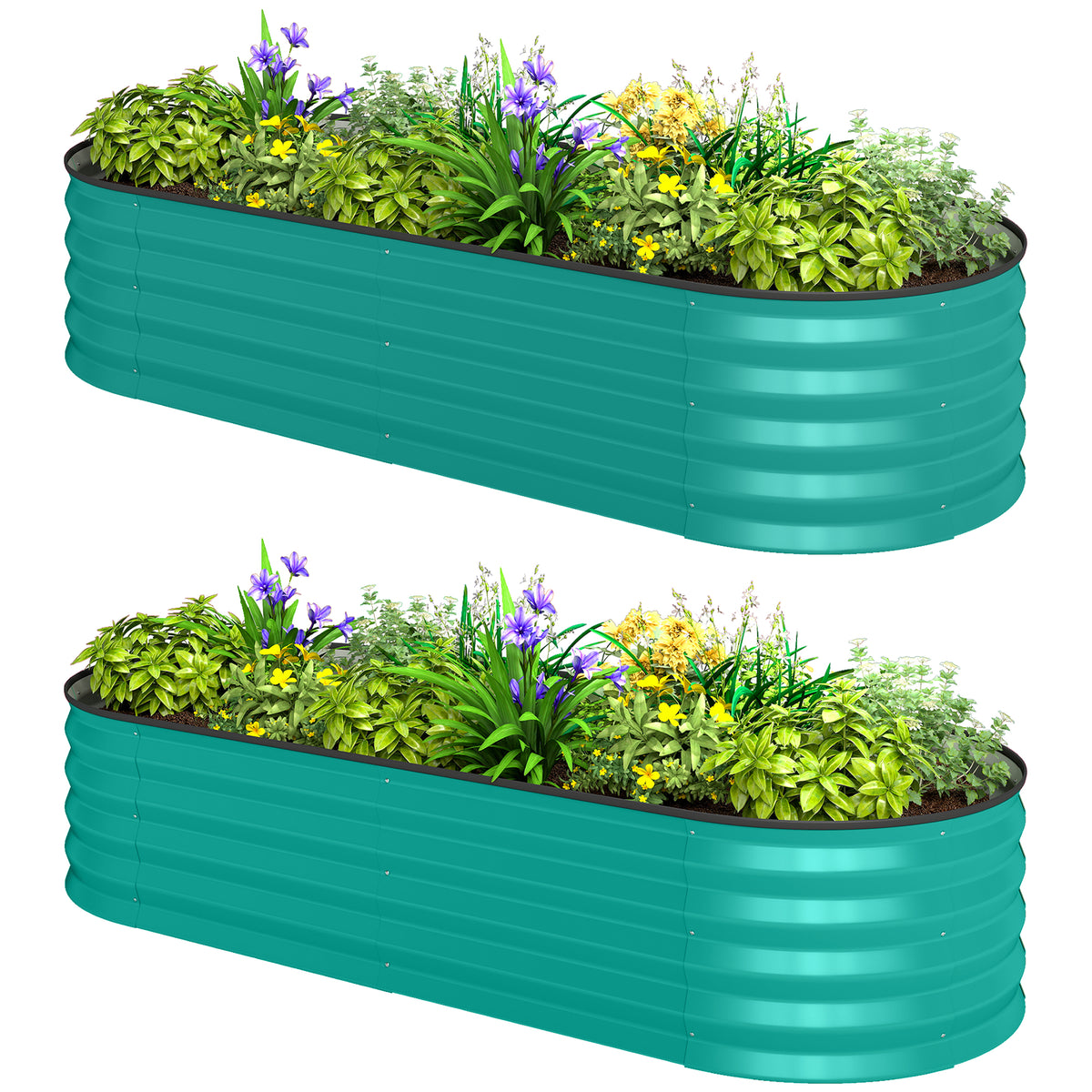 Raised Beds For Garden With Metal Plant Stakes | Set of 2 | Green