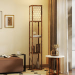 HOMCOM Modern Floor Lamp Light With 3 Shelves Fabric Lampshade, Rustic Brown