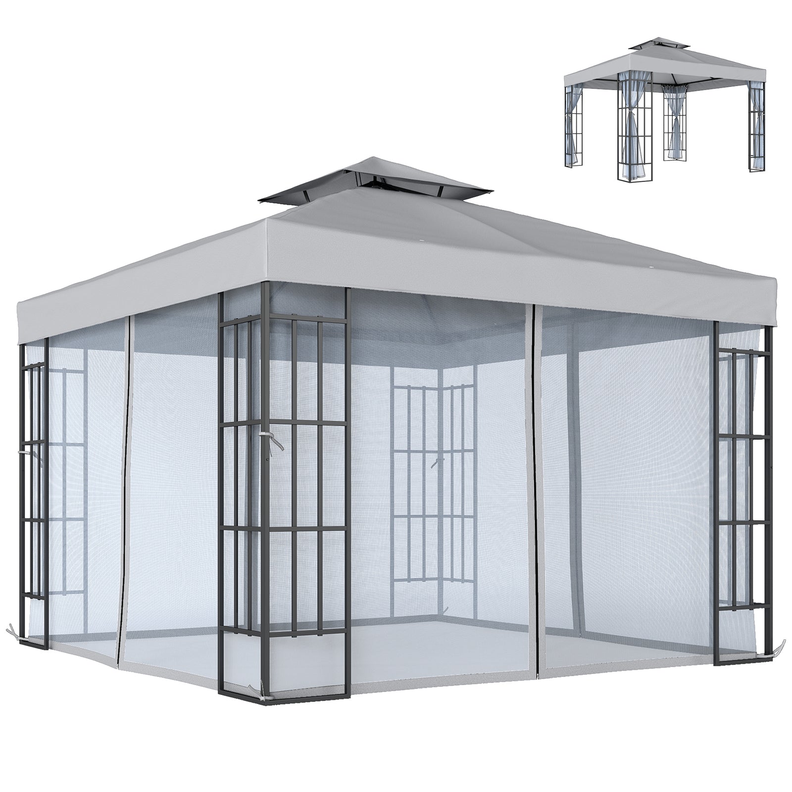 3 X 3(m) Patio Gazebo Canopy Garden Pavilion W/ 2 Tier Roof | Light Grey