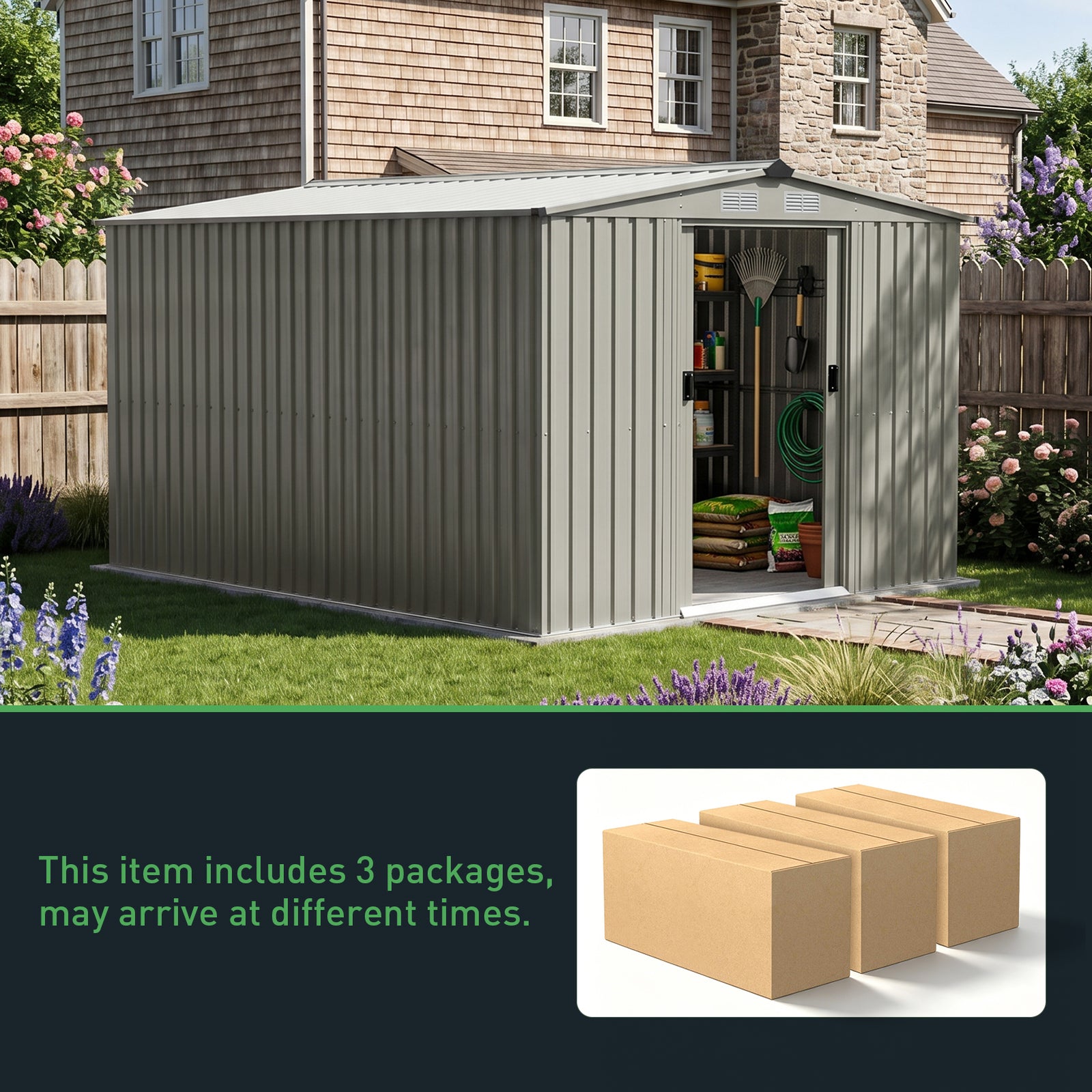 10x8 Ft Large Metal Garden Tool Storage Shed | Grey