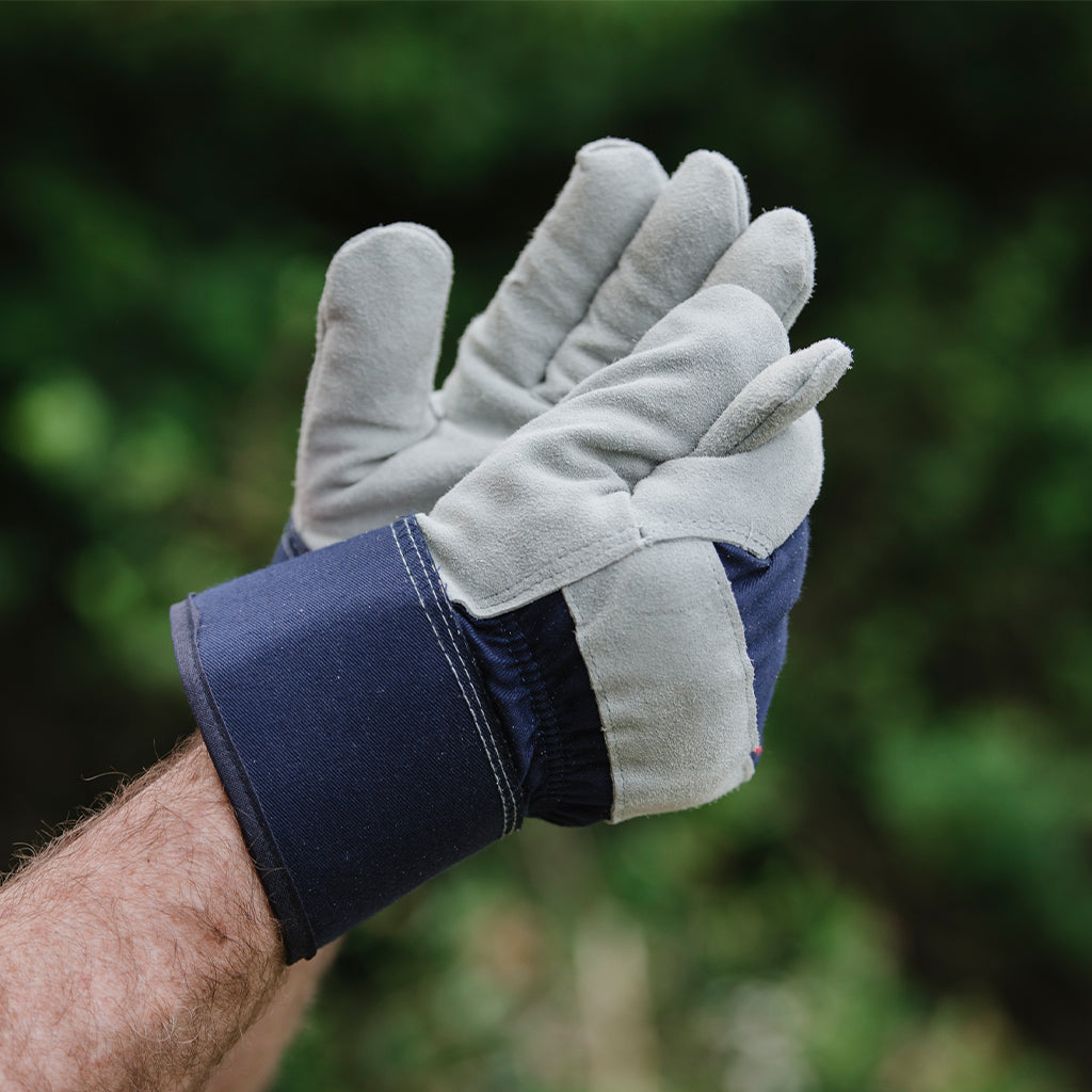 Fleece-lined Rigger Gloves, Thorn-resistant Leather Palm | Large | Navy Blue