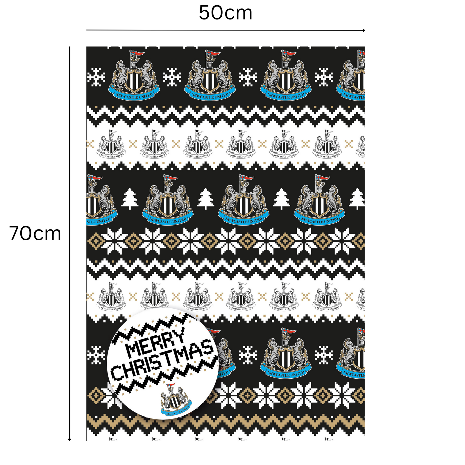 Newcastle United FC Newcastle United Christmas Gift Wrap, 2 Sheet 2 Tag, Official Product