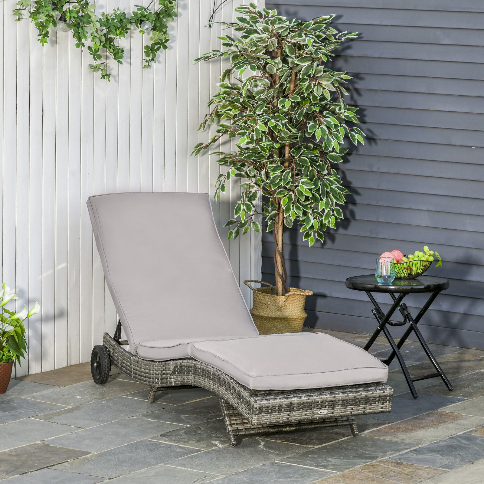 Outdoor Reclining Lounge Chair W/ Wheels - Grey