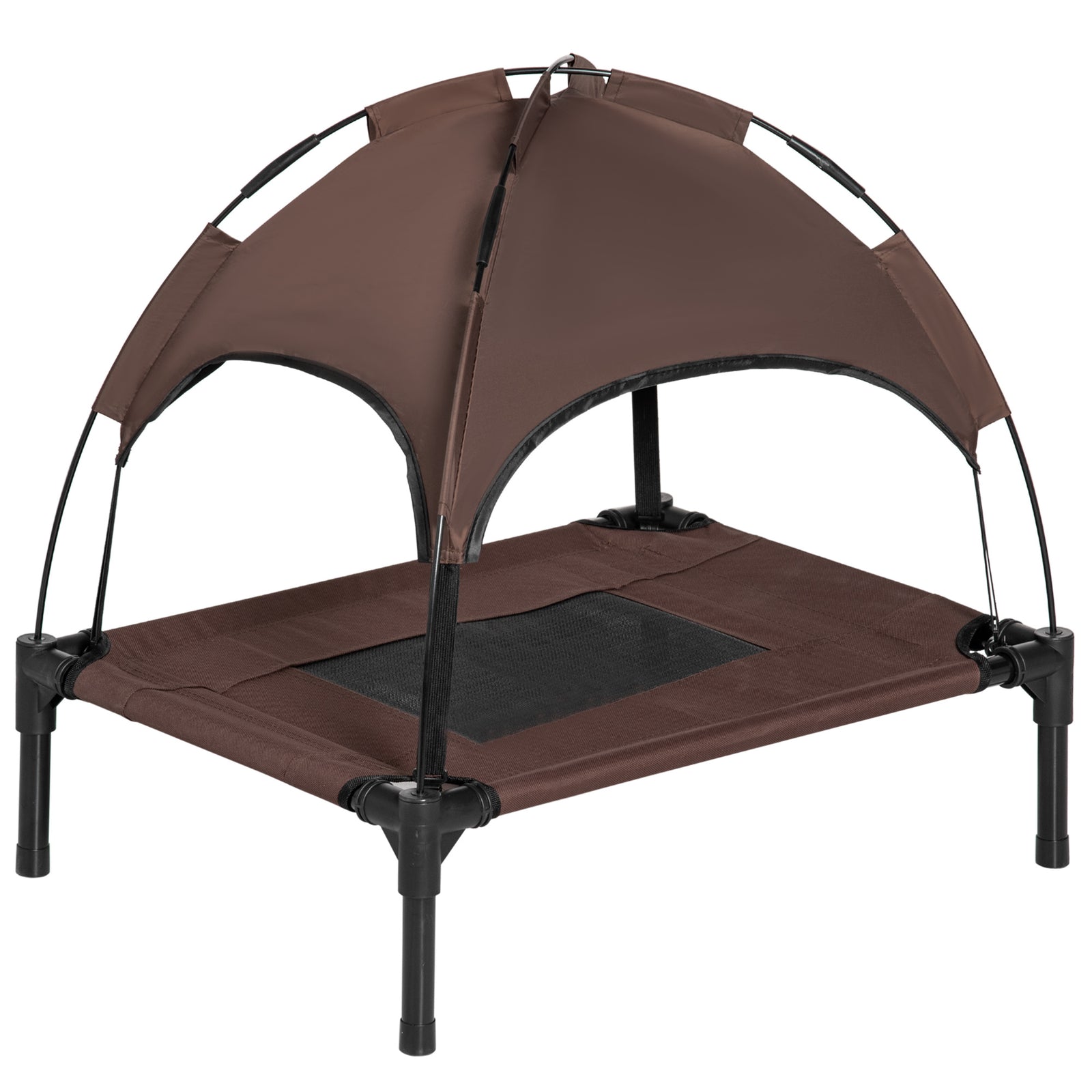 Pawhut 61cm Elevated Dog Bed Cooling Raised Pet Cot Uv Protection Canopy | Brown