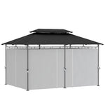 3x4m Garden Gazebo With Sides, Double Roof Metal Gazebo | Dark Grey
