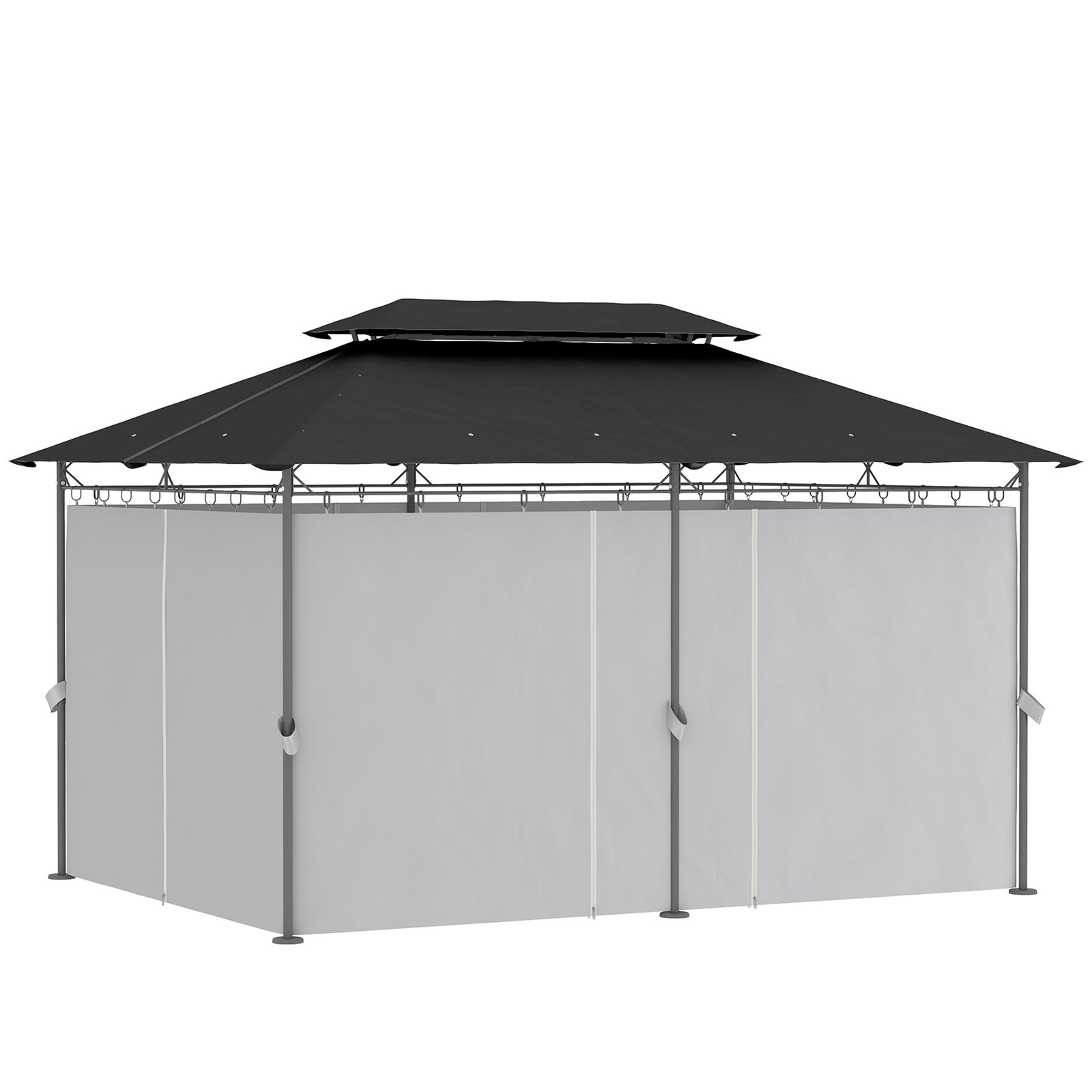 3x4m Garden Gazebo With Sides, Double Roof Metal Gazebo | Dark Grey