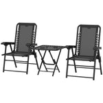 3 Pieces Folding Garden Bistro Set With Cup Holders | Black